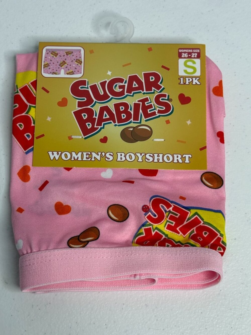 Sugar Babies Womens Boyshorts S Pink Candy Hearts Novelty Y2K Coquette